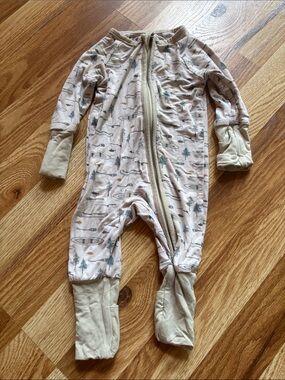 Neutral Forest Print Footed One-Piece Sleepwear for Kids